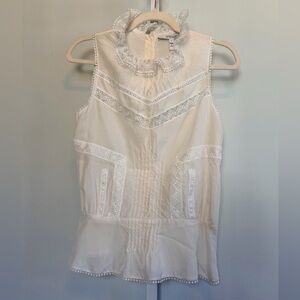 Derek Lam Ivory Ruffled Lace Silk Blouse